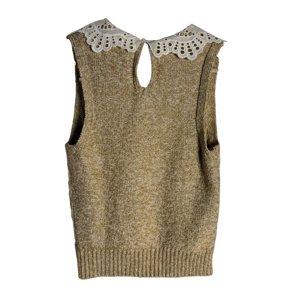 Anthropologie Beige Sleeveless Lace Collar Preppy Cable Knit Sweater Size XS - Picture 8 of 8